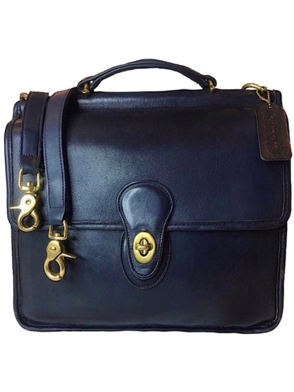 COACH WILLIS Navy Blue Glove Tanned Leather Shoulder Bag Vintage USA 9927 COA